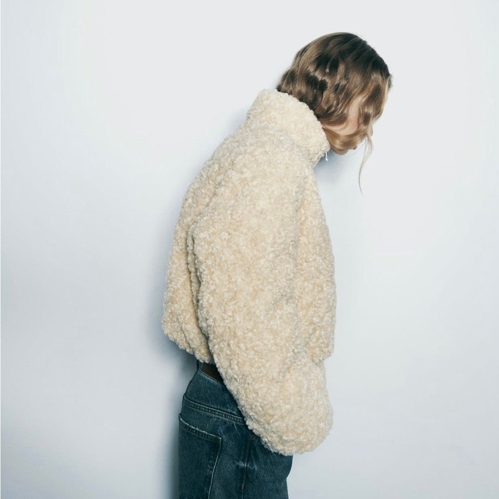 Zara NWT Women's Cream Teddy Coat Sherpa Jacket Bomber XS sold out - Picture 4 of 9